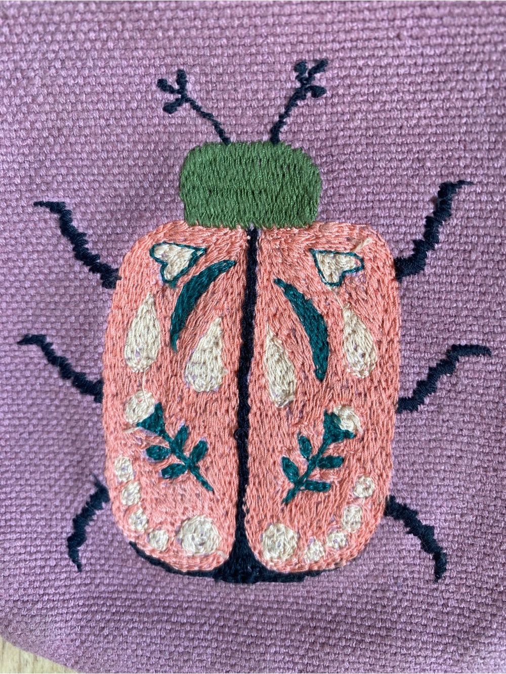 Pink Embroidered Beetle Cotton Coin Pouch - Picture 3 of 8